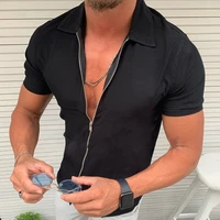 mens shirts 2022 summer mens tide brand new fashion simple solid color casual short sleeve zipper shirt cardigan