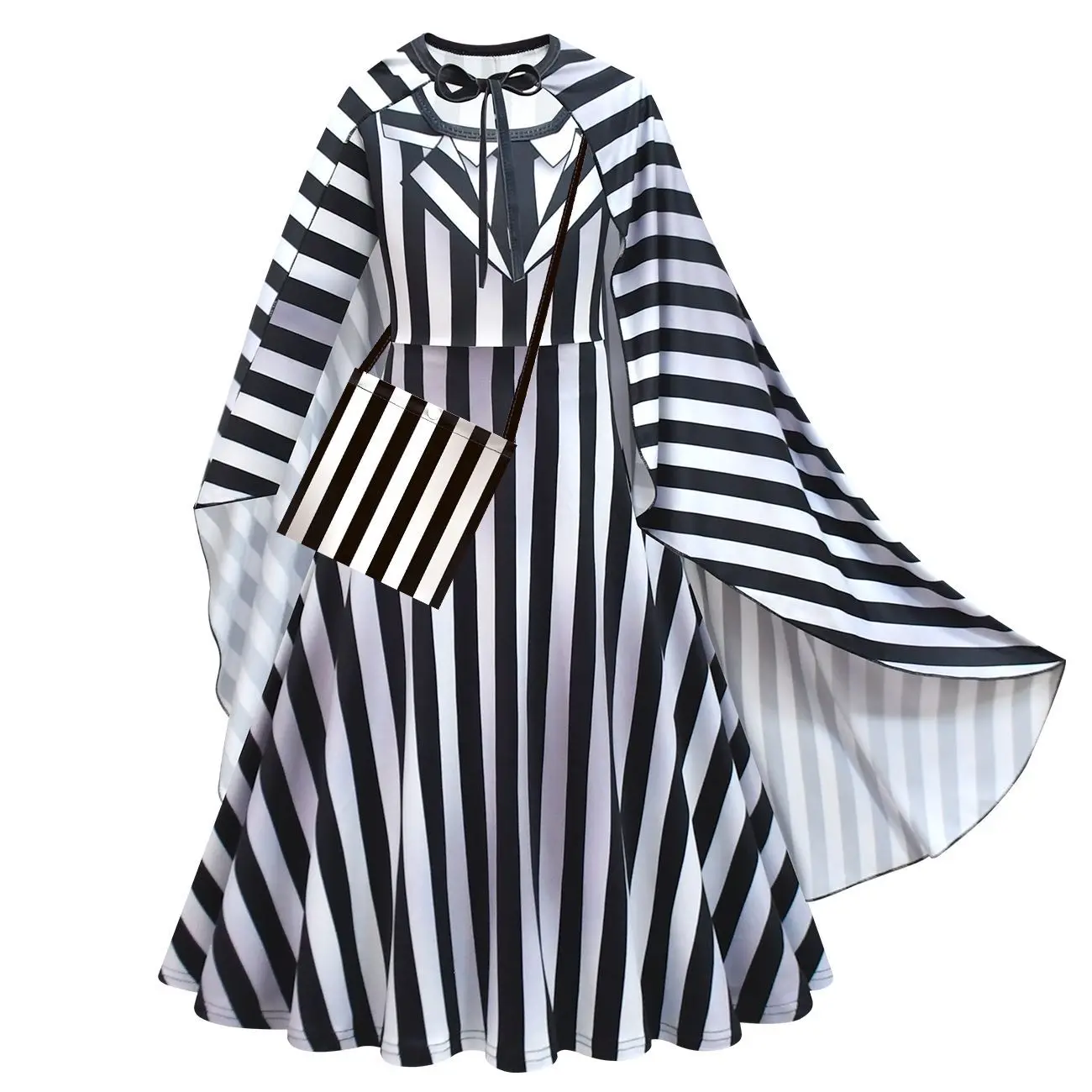 Детское платье в черно-белую полоску с принтом ужасного монаха для девочек сумка