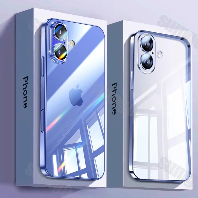 Модный роскошный синий прозрачный противоударный чехол-бампе для iPhone 16 15 14 13 12 11