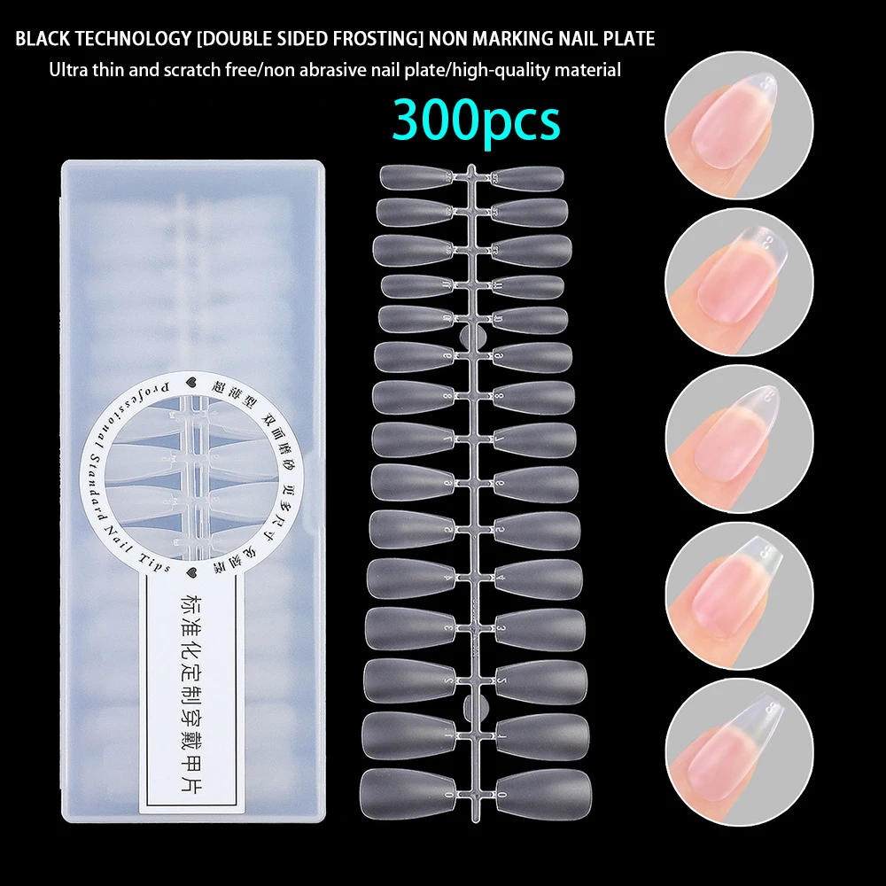 

300Pcs Nail Patch Art Forms For Extension Nails Ultra Thin Traceless Fully Frosted Elongated Glue False Manicure DIY Accessories