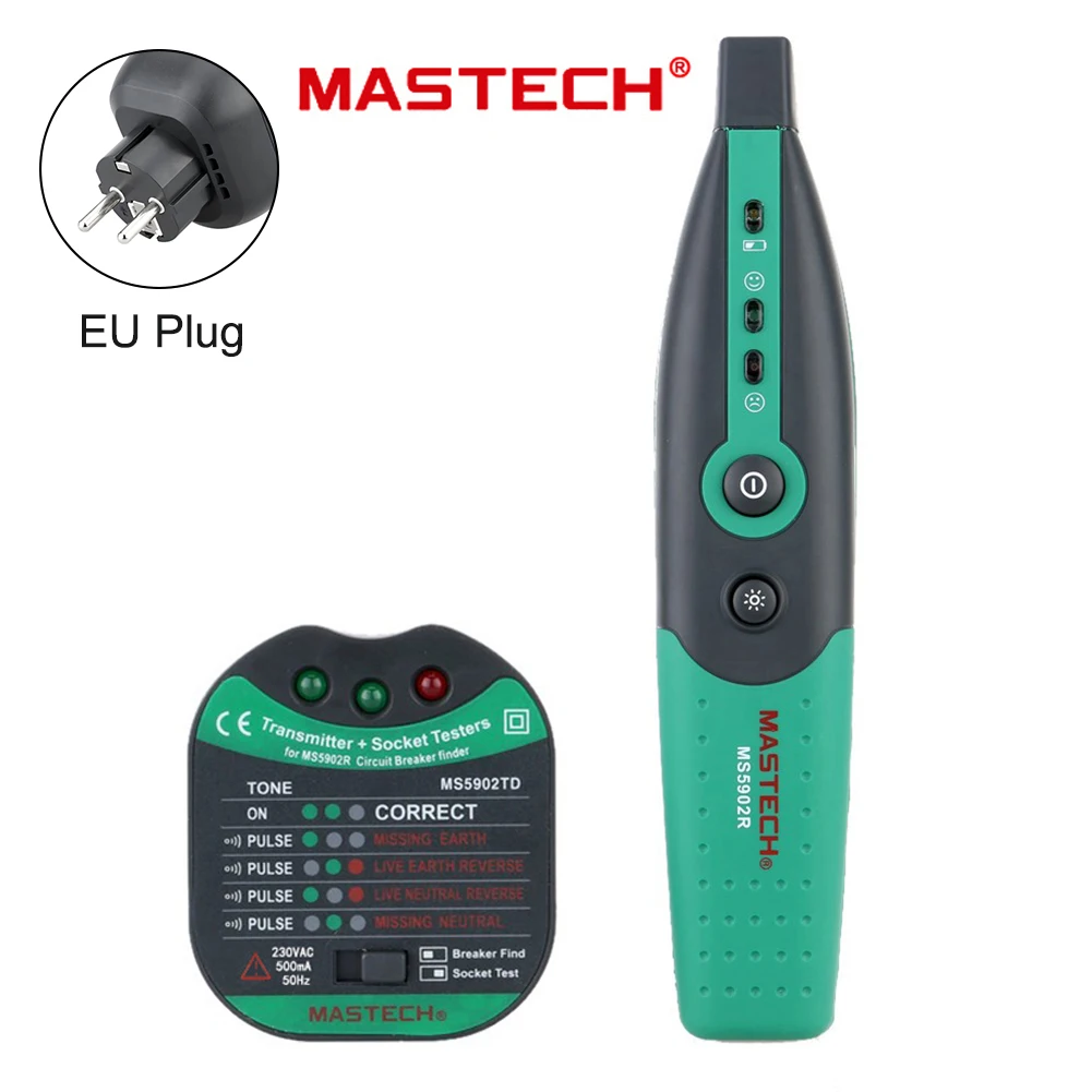

MASTECH MS5902 Automatic Circuit Breaker Finder Meter Fuse Socket Tester EU US Circuit Cable Tester tracker Tool with Flashlight