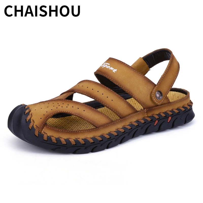 

QZ299 Designer Summer Handmade Men Casual Sandals Split leather Clogs Soft Sole Breathable Male Roman Beach Shoes Zapatos Hombre