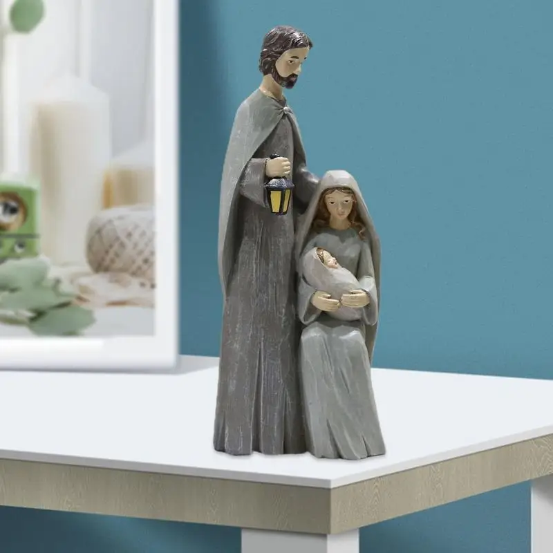 

Christmas Holy Family Figurines Tabletop Holy Family With Child Christmas Imitation Woodcut Holy Family Ornament Holiday Decor