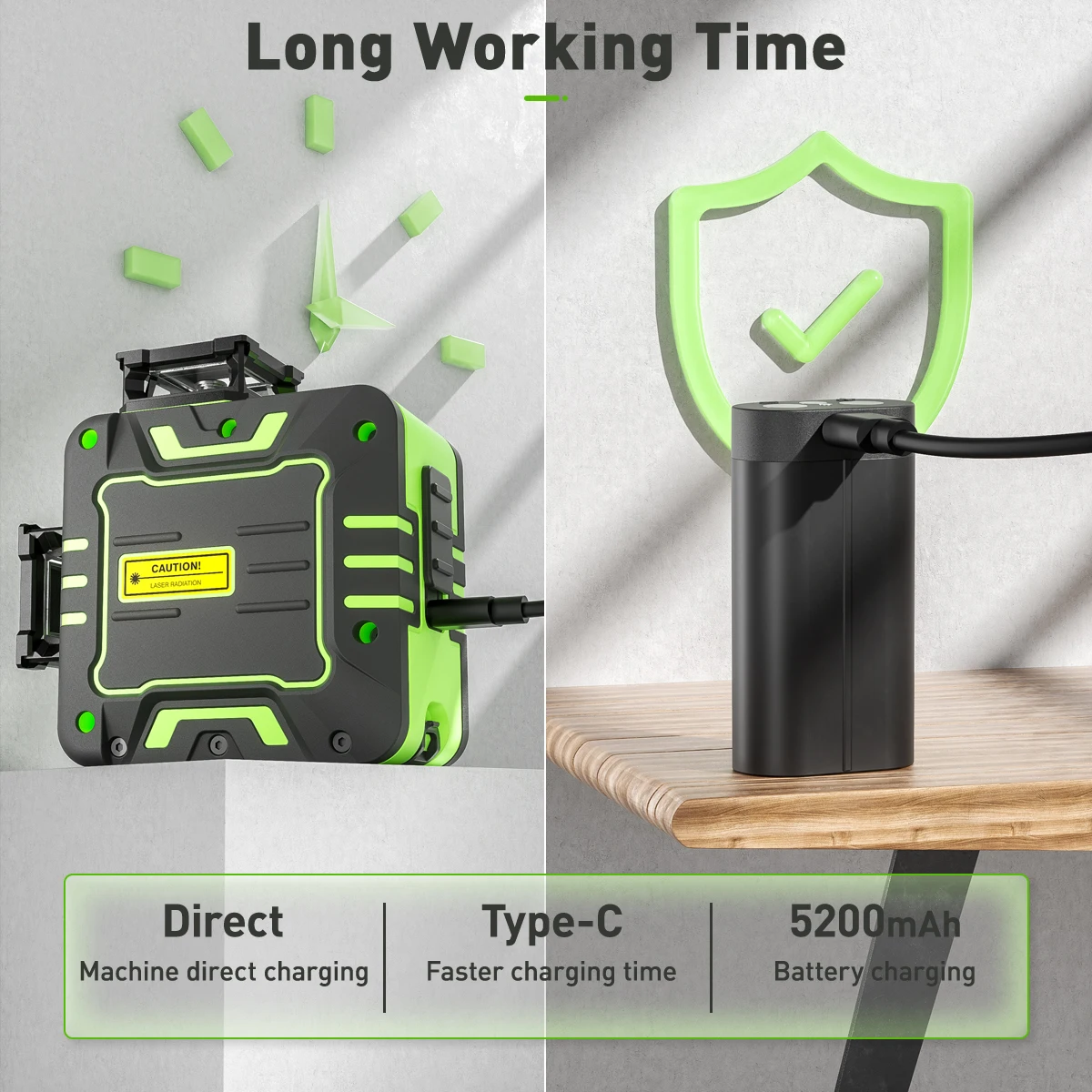 Huepar R03CG 12-линейный лазерный уровень самовыравнивающийся поперечный зеленый