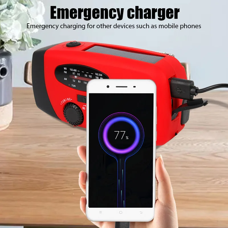 

Многофункциональное радио 1000 мА/ч, ручное радио с солнечной батареей, USB зарядка, FM AM WB NOAA, Погодная радиостанция, фонарик, телефон