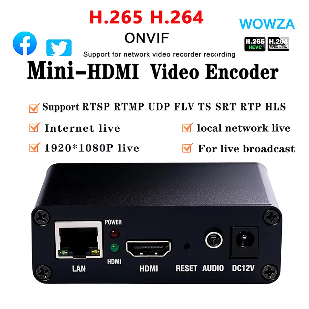 Фото ONVIF Мини-кодер для потоковой передачи видео IPTV HD, совместимый с HDMI, H265, H264, Wowza, Facebook, Youtube, SRT, HLS, RTSP, UDP, RTMP, HTTP, OBS, VMIX №1