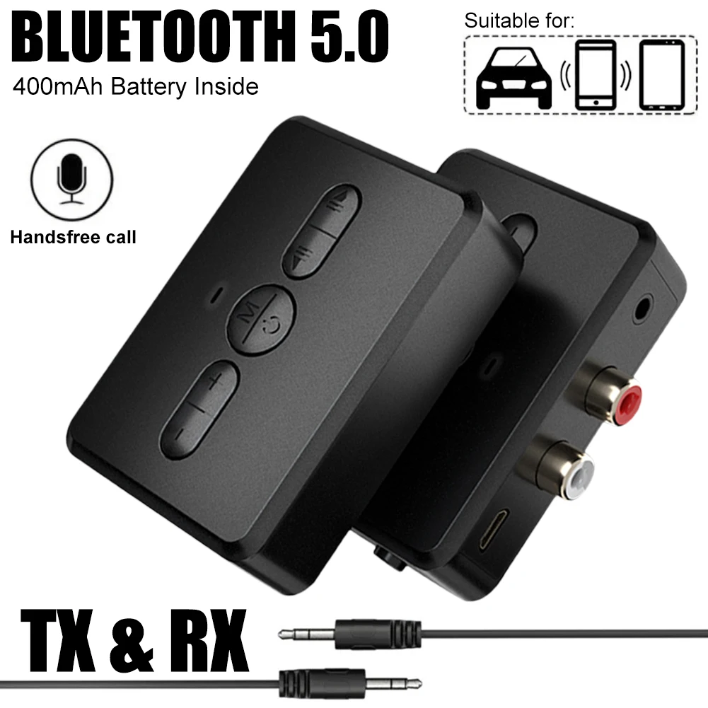 

Bluetooth-Compatible 5.0 Receiver Transmitter Audio Adapter RT01 AUX RCA Stereo Wireless Adapter Hands-Free Calling for Car TV