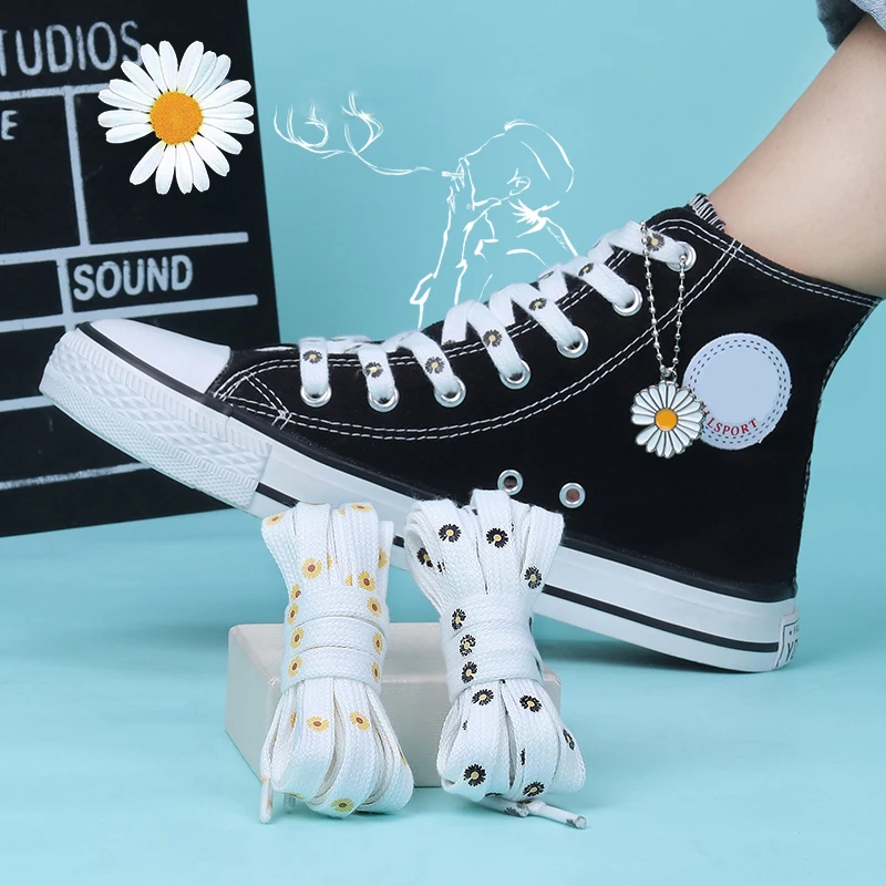 

10 Colors Cotton Shoelaces Flat Daisy Flower Shoe laces Used For Young Students Little White Shoes Sneakers AF1 Shoelace 1 Pair