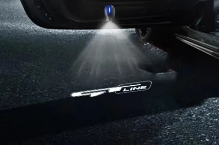 

2 шт. USB перезаряжаемые GT Line Логотип Автомобильная дверь HD лампы проектор приветственные огни для Ceed Picanto K5 Stonic Sportage