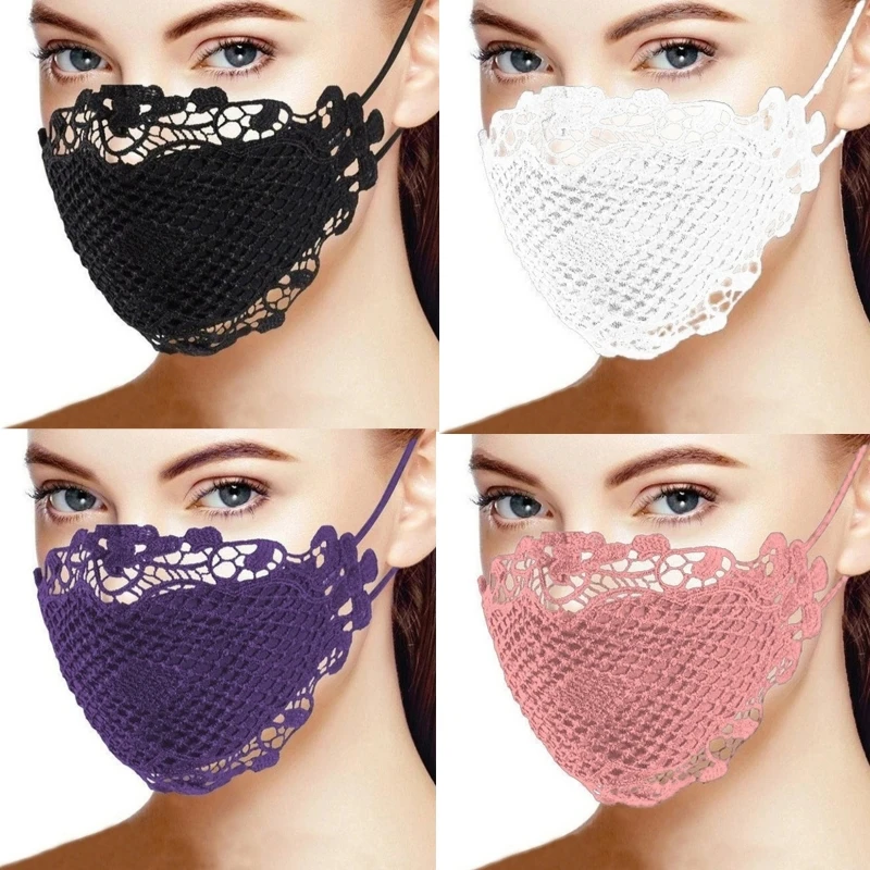 Женские Однослойные Черные Маски Для Лица С Вышитым Кружевом Регулируемая Сетка
