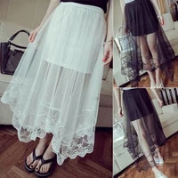 korean fashion mesh lace maxi skirts women summer high waist black white asymmetrical long skirt womens clothes faldas mujer