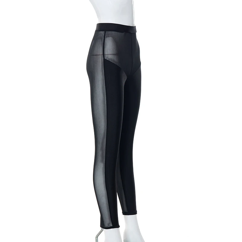 Bomblook K22PT122 2022 Fashion Sexy See Through Streetwear Solid Color Net Patchwork Pants Women Casual