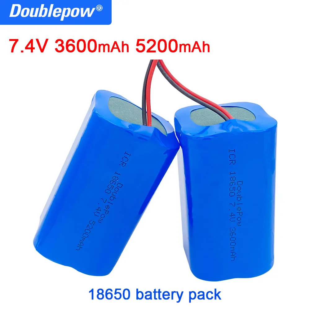 100% original Doublepow  true capacity 7.4v 18650 lithium battery 3600/5200mAh rechargeable battery packs megaphone speaker