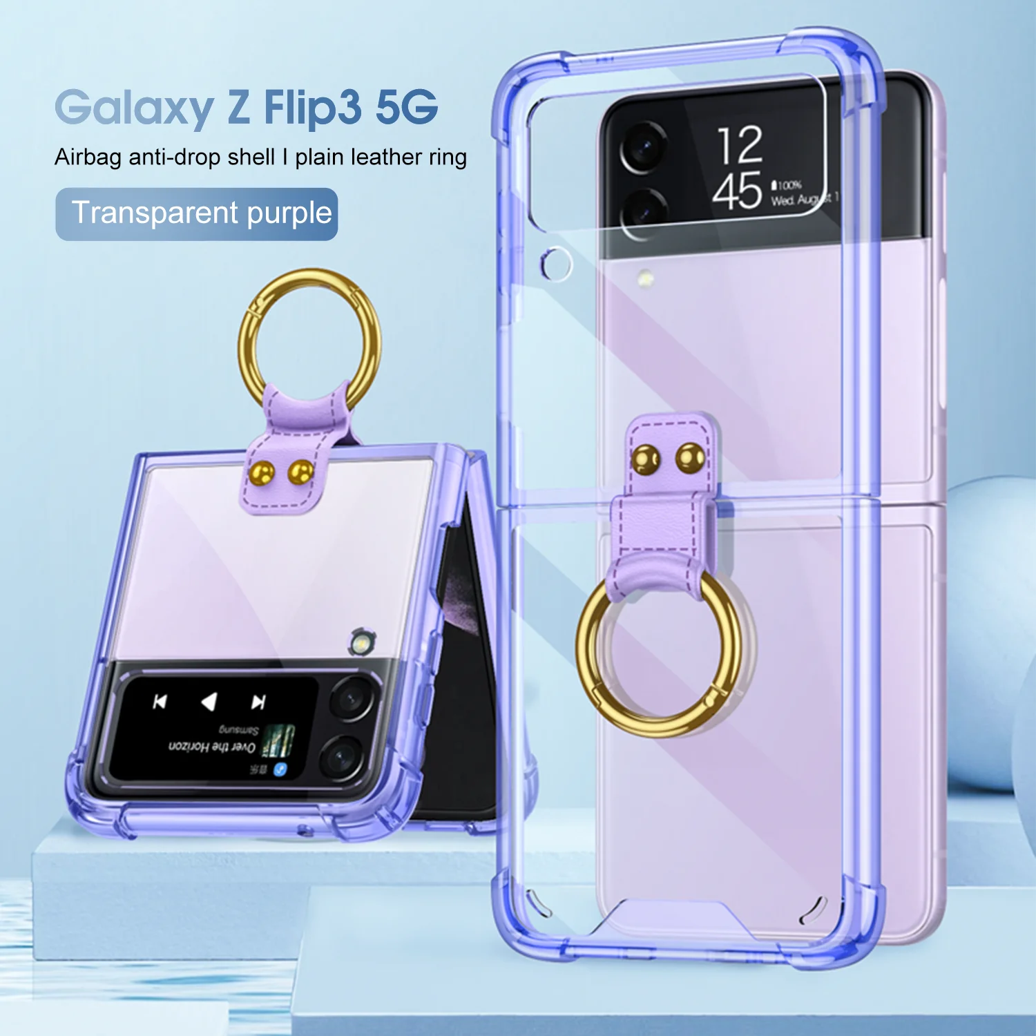 

For Samsung Galaxy Z Flip 3 Case Ring Bracket For Samsung Z Flip 4 ZFlip3 5G Folding Anti-Fall Transparent Protective Hard Cover