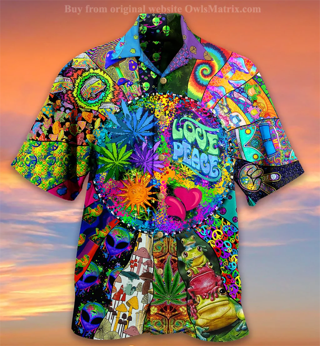 New Hawaiian Shirts Foe Men Colorful Mushroom Short Sleeve Button Up Cartoon Shirts Summer Oversize For Men Women 5xl
