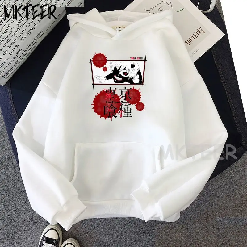 

Токийский Гуль, новый стиль, свободная Женская одежда, толстовка, повседневный Универсальный Белый пуловер, теплая зимняя куртка с длинным ...