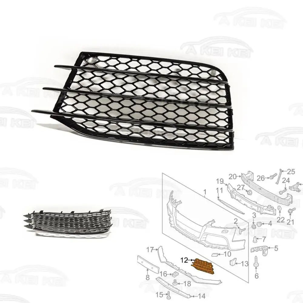 Фото 8J0807681GT94 Для Audi TTRS MK2 2009-2014 Передняя решетка противотуманной фары, глянцевый черный цвет №3