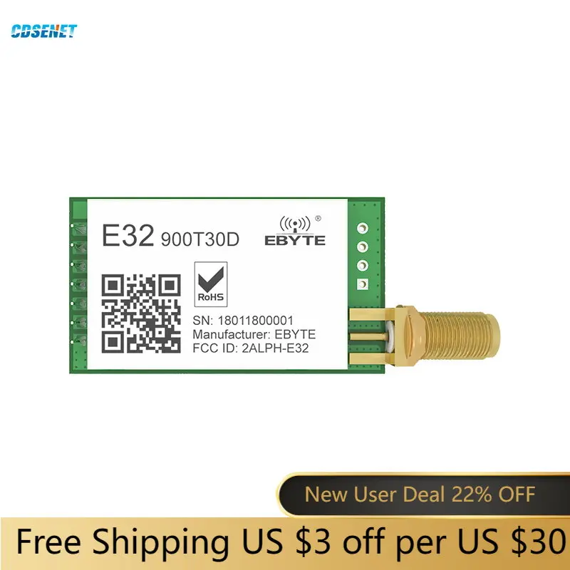 SX1276 LoRa Wireless Serial Port Module RF UART 868MHz 915MHz 30dBm 8km Long Range SMA-K CDSENET E32-900T30D TTL DIP Tranceiver