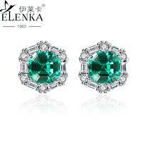 luxury emerald gemstone stud earrings for women fashion 925 sterling silver green stone wedding earring christmas fine jewelry