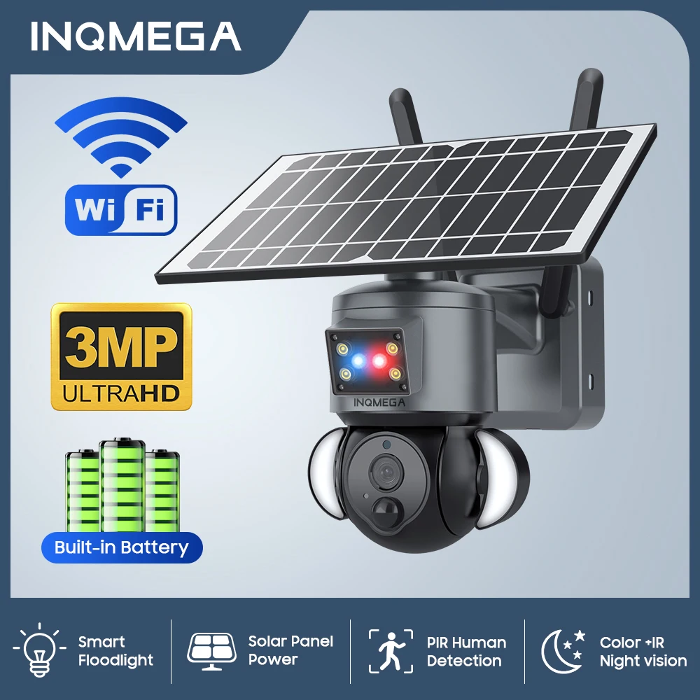

INQMEGA 3mp solar camera low-power floodlight camera is equipped with red and blue light safety protection camera