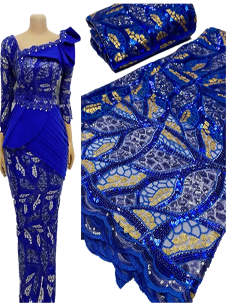 

Fashions African Mesh lace 5 yards with Sequins Lace Fabric for Party Wedding Bride Lace Fabric Dress FYU1211