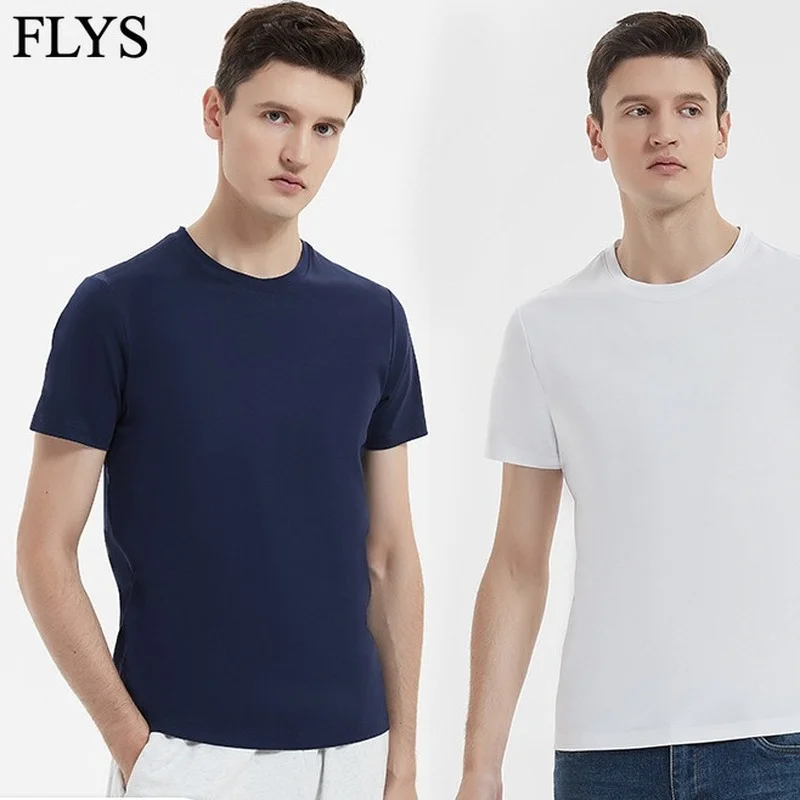 190G Double-Sided Mercerized Cotton Men's T-shirts White Round Neck Short-Sleeved T-shirt Summer Cotton Half Sleeve Tops Tee