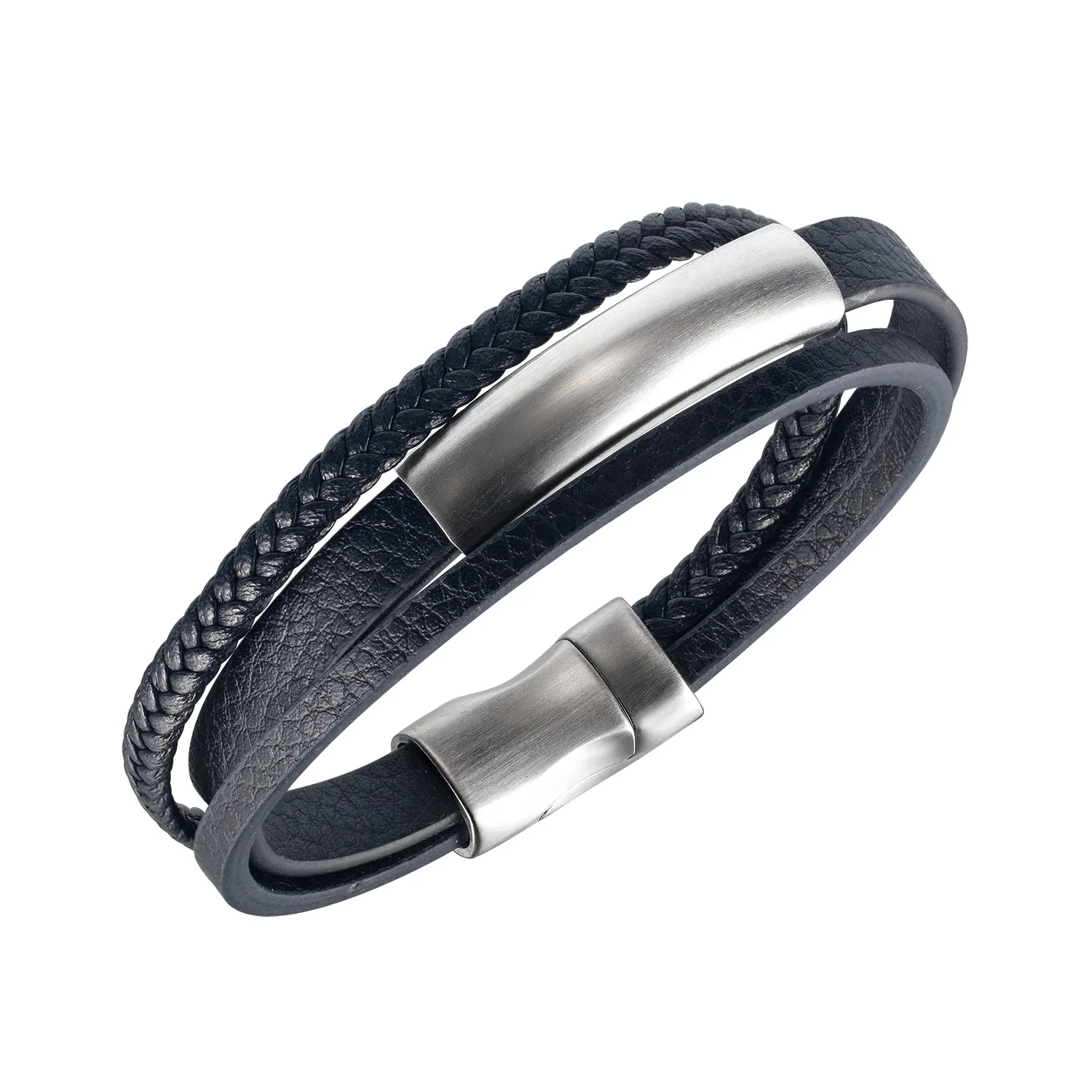 

Jewelry Personality Creative Multi-layer Stainless Steel Magnetic Buckle Bracelet Simple Leather Bracelet To Send Boyfriend