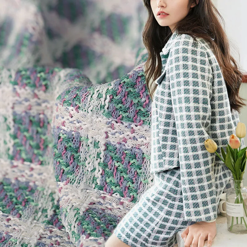 Ткань твидовая окрашенная в зеленую клетку 50x145 см