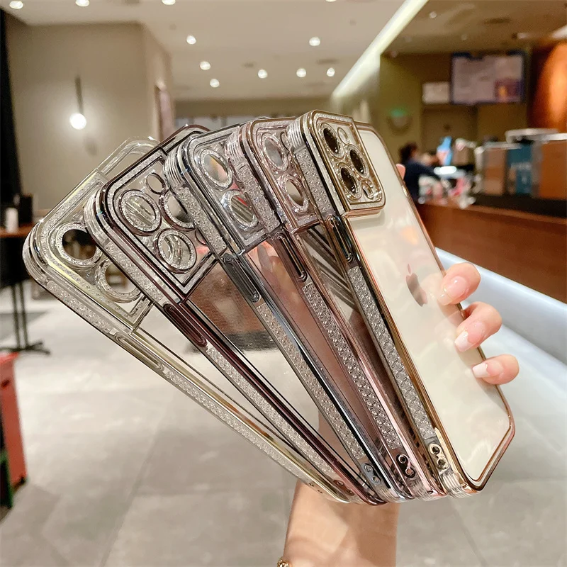 

Glitter Plating Frame Clear Phone Case For iPhone 13 12 Mini 11 Pro XS Max XR X SE 2020 8 7 Plus Silicone Soft TPU Back Cover