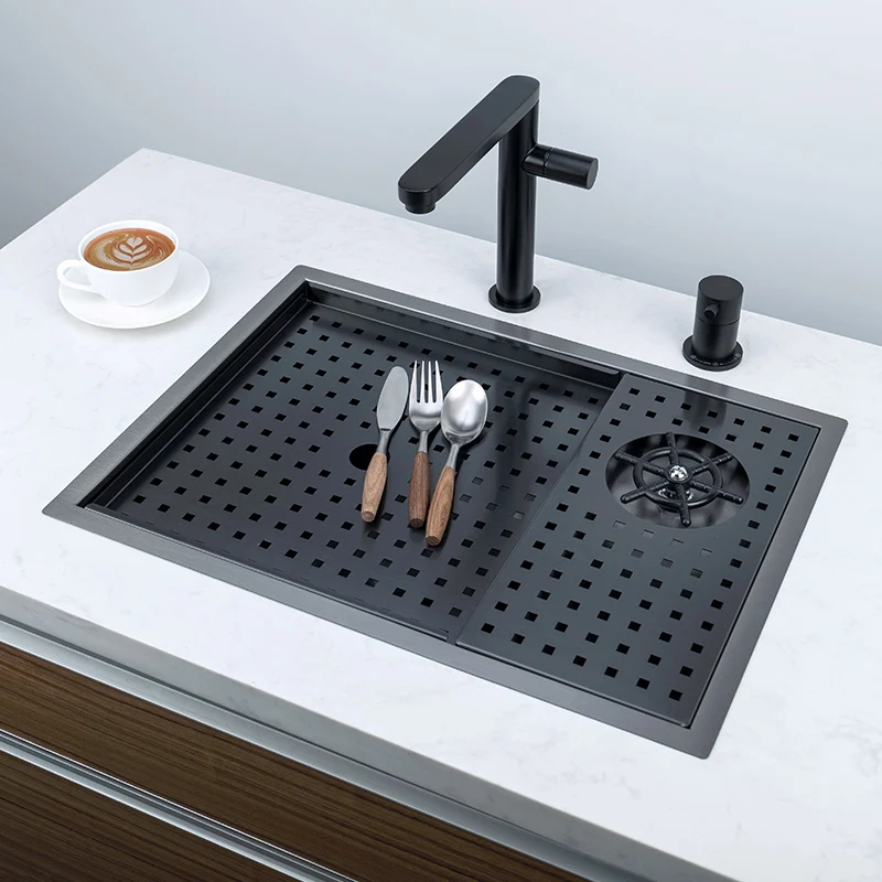 

55X40CM Black 304 Nano Stainless Steel Sink Bar High Pressure Cup Washer Hidden Sink Coffee Ice Bar Sink Kitchen Sink