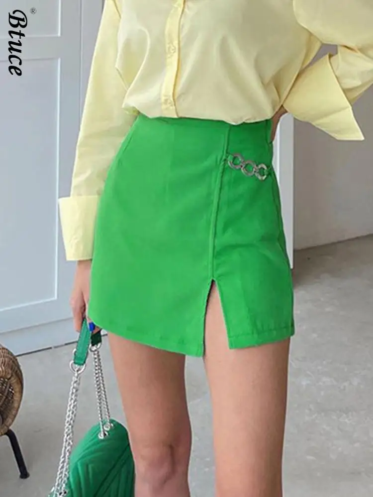 

Women French Ins Skirt Summer Sexy Slit Metal Strip Women's Skirts Mini Slit Slim High Waist Straight Skirt Ladies 2022