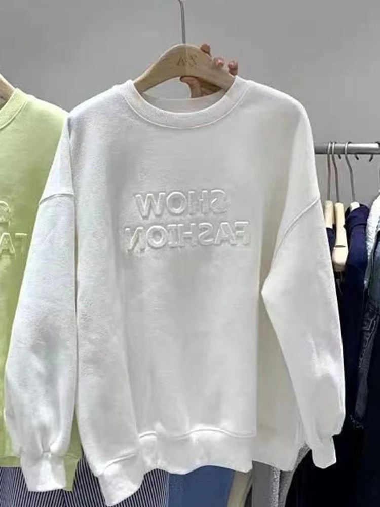 

Женская футболка с длинным рукавом, круглым вырезом и буквенным 3D принтом