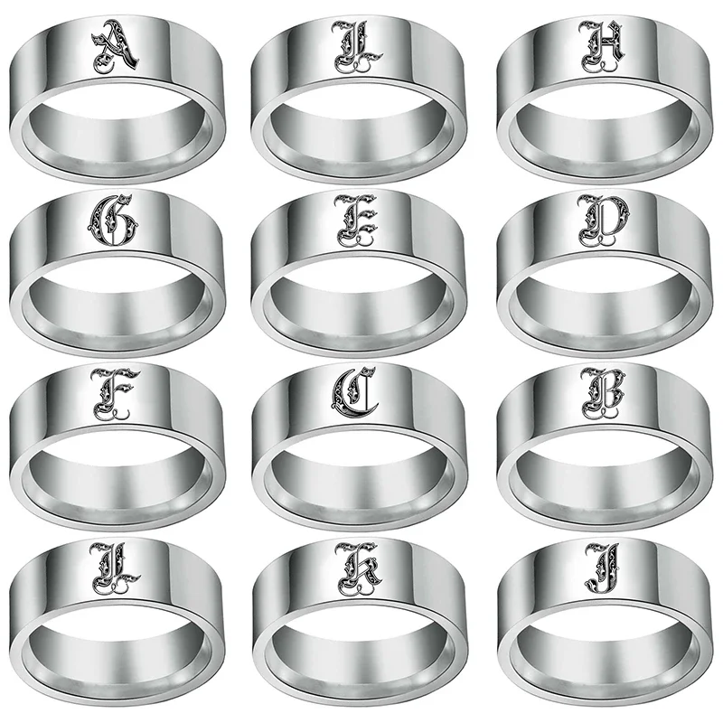 NUOBING Retro Initials Signet Ring for Men 8mm Bulky Heavy Stamp Male Band Stainless Steel Letters Custom Jewelry Gift for Him
