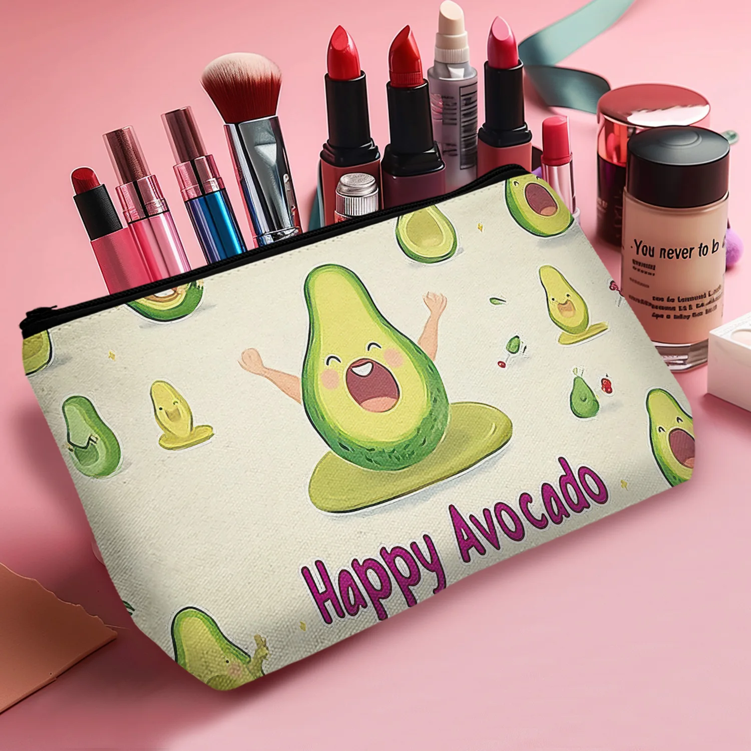 1 шт. косметички с надписью Счастливый авокадо многоразовая косметичка рисунком