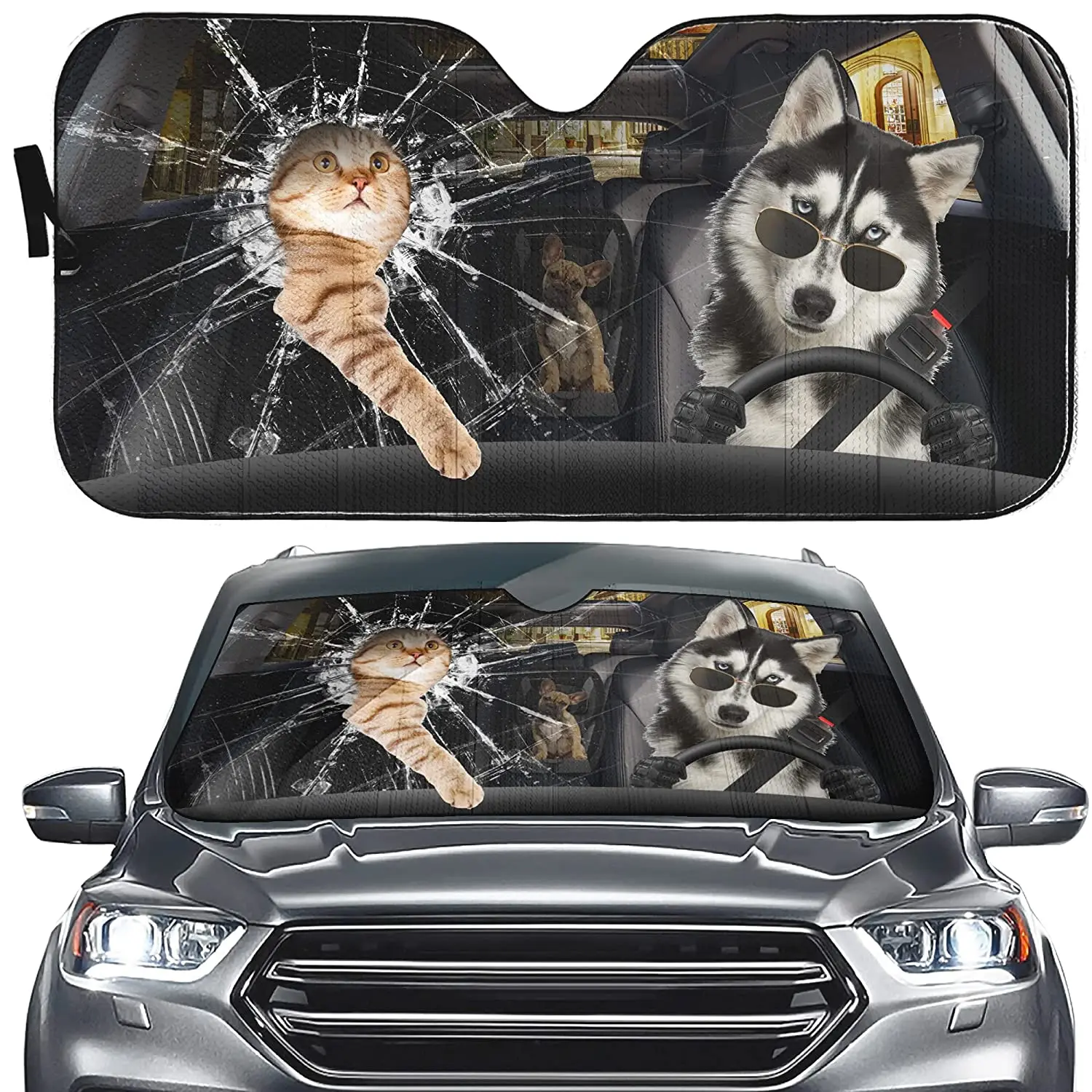

Husky Dog Driver Auto Sun Shade, Car Windshield, Car Windshield Visor Protector, Funny Animal