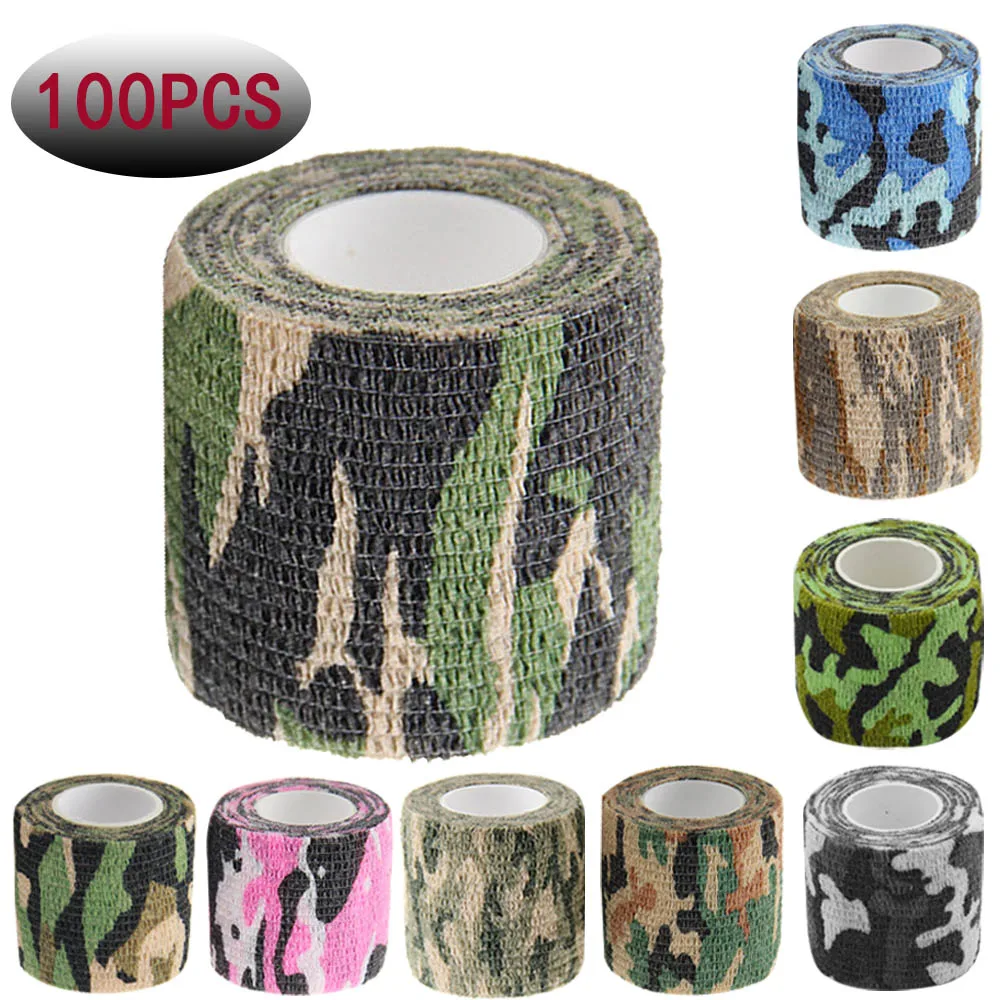 

100Pcs Camouflage Tape Protective Military Telescopic Camo Tape 5CM x 4.8M Non-Woven Self-Adhesive Wrap Fabric Stealth Tape