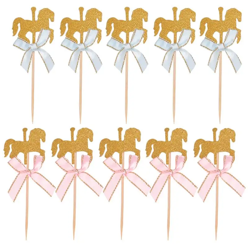 

20pcs Carousel Bowknot Shape Cake Toppers Cupcake Dessert Insert Card Flags Baby Shower Bithday Wedding Cake Decoration