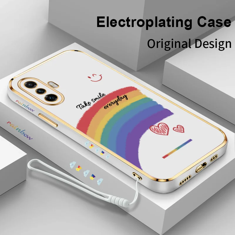 

Rainbow Smiley for Redmi K40 Gaming Poco F3 GT F4 X3 GT X3 X4 M3 M4 NFC Redmi Note 10 Pro K40S K50 Gaming Wristband Phone Case