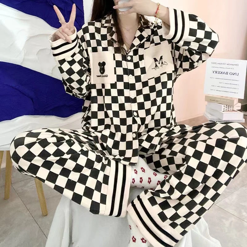 CAIYIER Winter Girls Sweet Nightwear Korean Style Dot Soft Sleepwear Long Sleeve Long Pants Women Pajamas Set Cute Lounge Wear