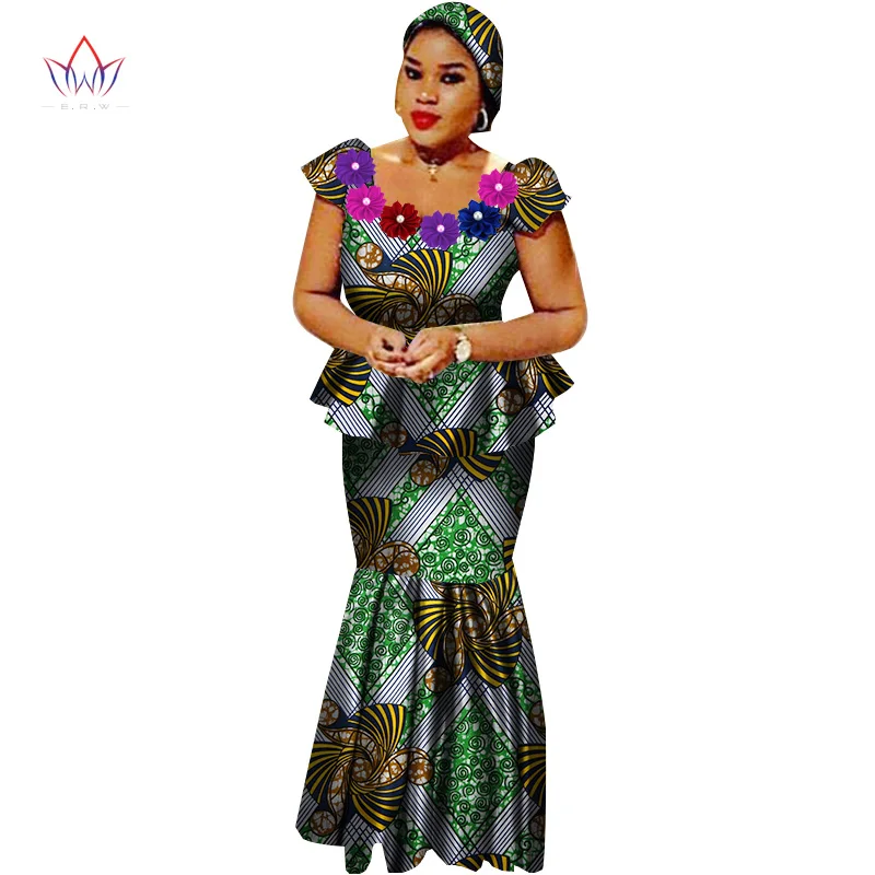 African Bazin Riche Dresses for Women Set Clothes Skirt Top Sets High Waist Long Plus Size WY2564 | Тематическая одежда и