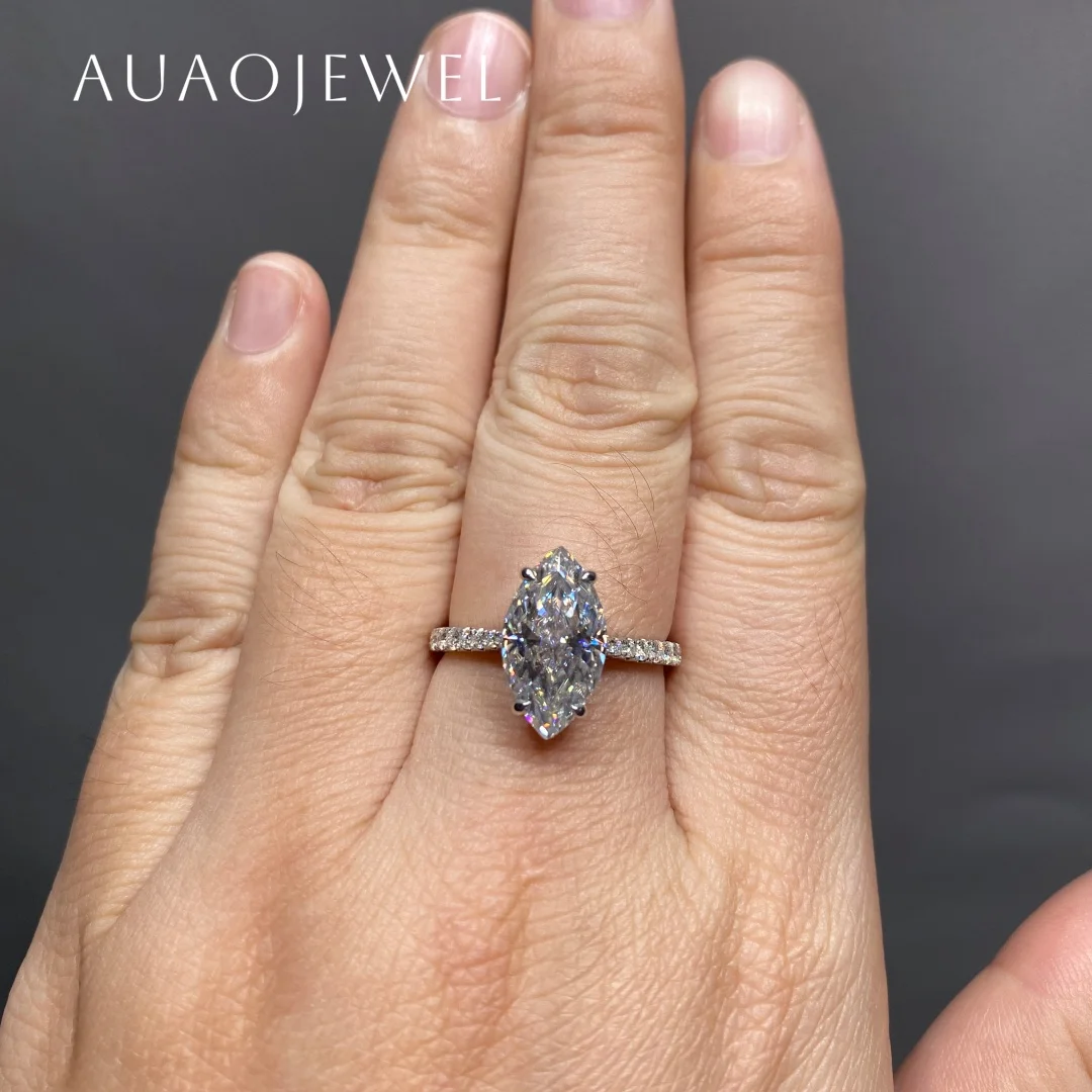 AUAOJEWEL 4 5 карата Муассанит Дробленый лед Гибридные кольца маркизы для женщин
