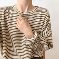 casual loose stripe long sleeve t shirt for women spring autumn chic o neck basic t shirt lady harajuku chic tee top