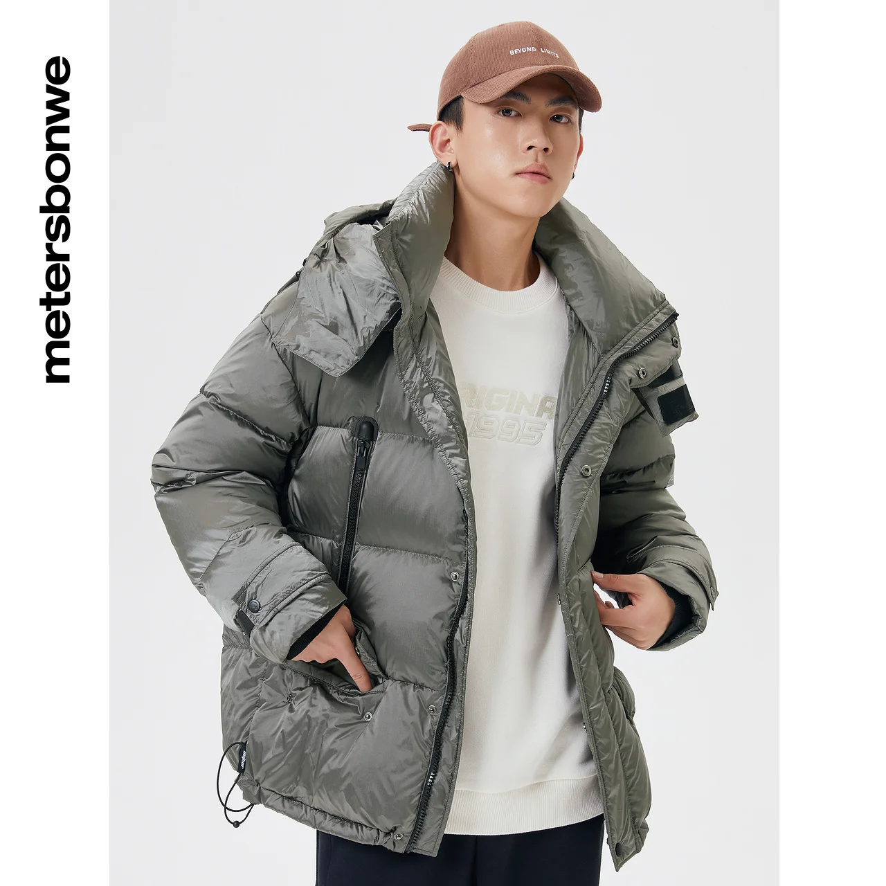 Metersbonwe Short Thick Down Jacket Men Winter Glossy Removable Hood Cropped Down Coat Male Brand Loose Outerwear Warm Coat New