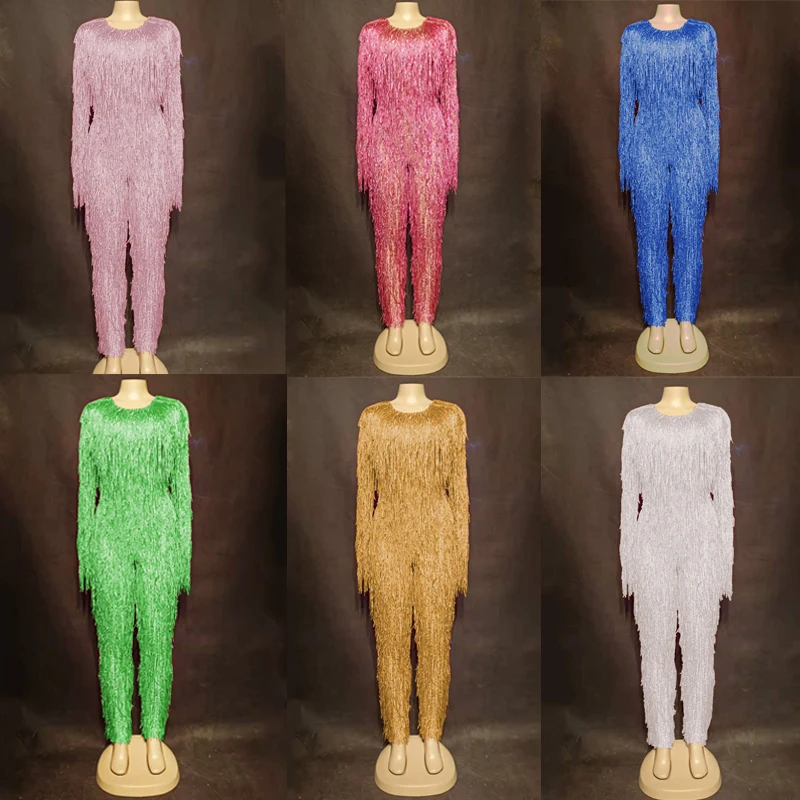 

Женский комбинезон с бахромой и цепочкой, танцевальный костюм для вечеринки и диджея, XS4953