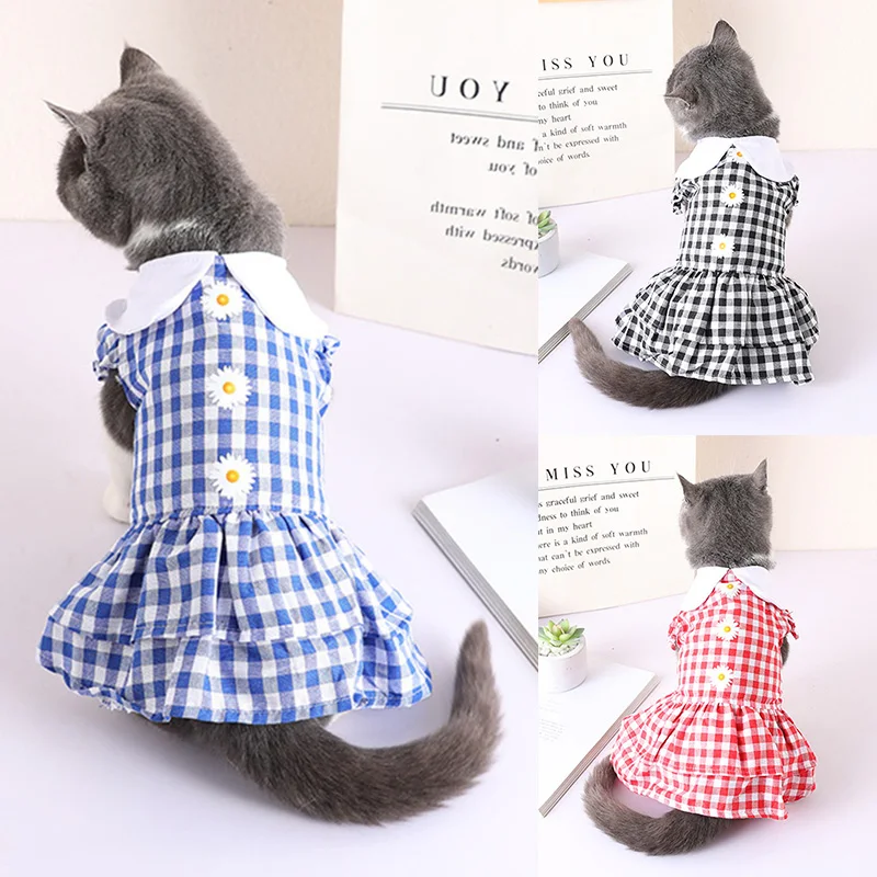 

Классический летний клетчатый костюм кошки, тонкие юбки, клетчатая дышащая Милая женская юбка для домашних животных
