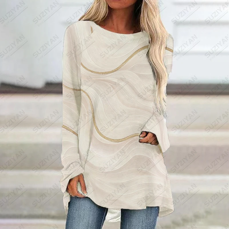 Женское платье с длинным рукавом и круглым вырезом весна-осень