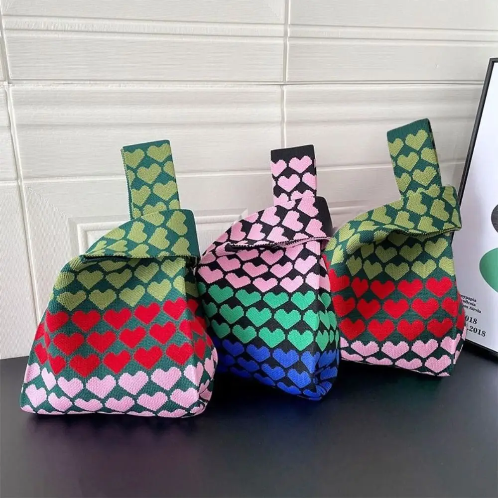 

Reusable Women Girls Shoulder Bag Shopping Bags Tote Bag Knot Wrist Bag Knit Handbag Handmade