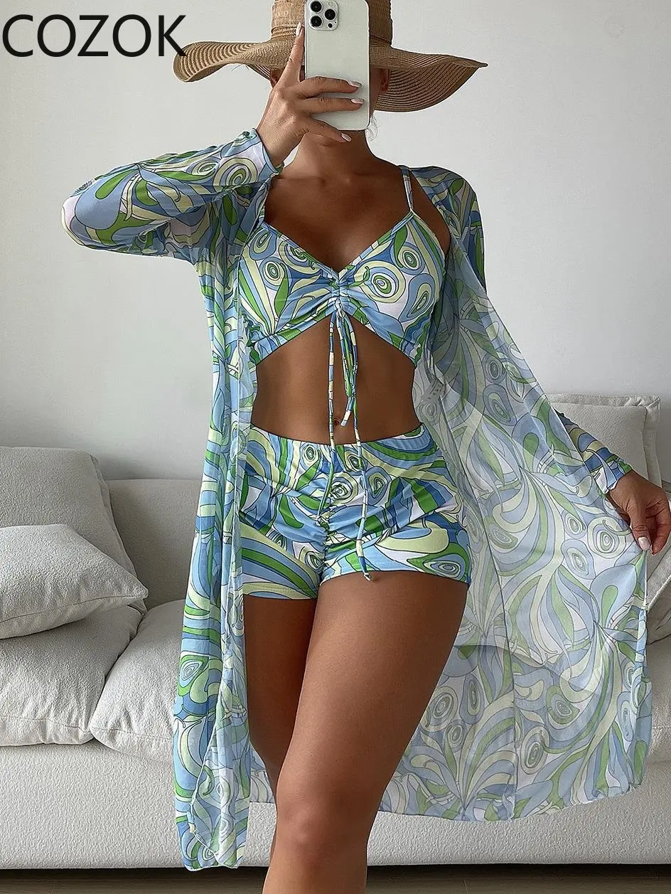 

Купальник-накидка женский с высокой талией, 3 предмета