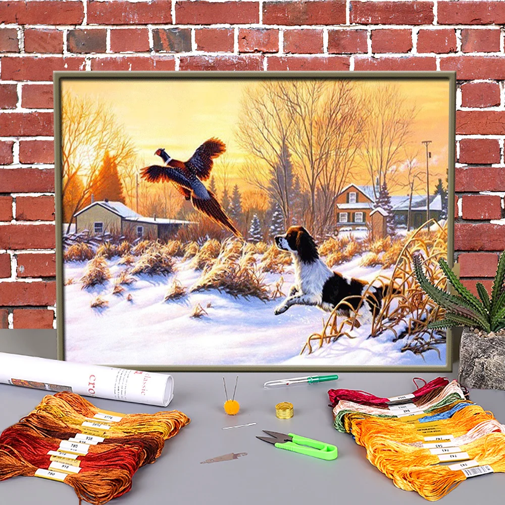 

Вышивка крестиком 11CT с принтом в виде деревьев