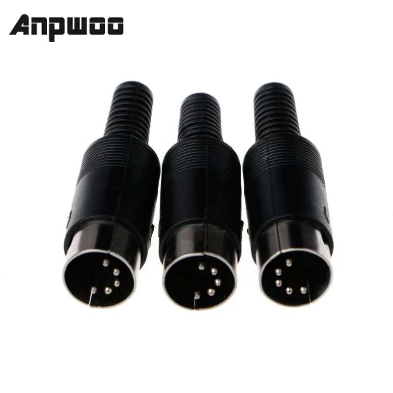 

ANPWOO 3 Pcs DIN Male Plug Wire Connector with Plastic Handle Cable Connector 5 Pin with Plastic Handle